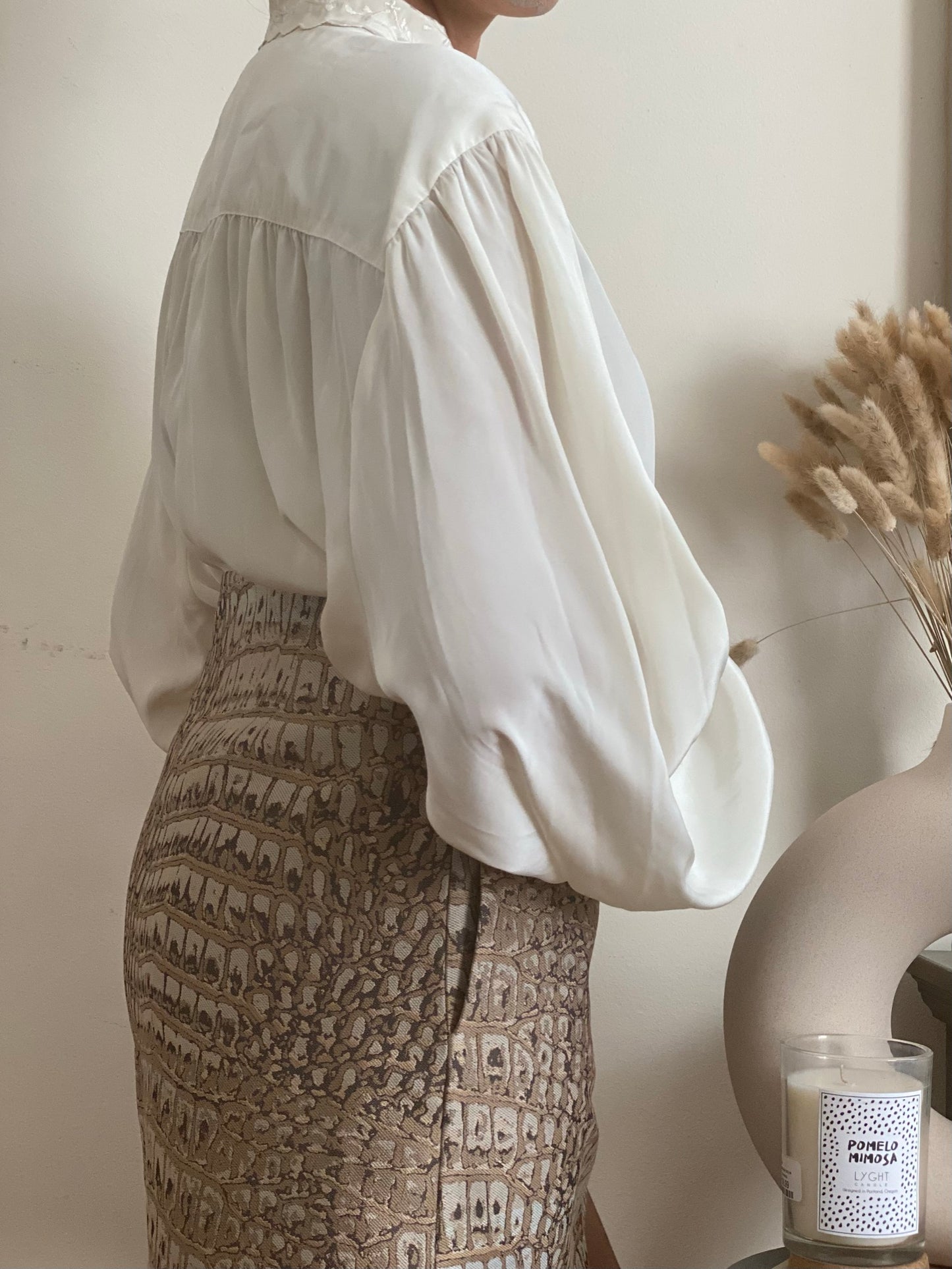 Oversized long sleeve blouse with floral embroidery neckline