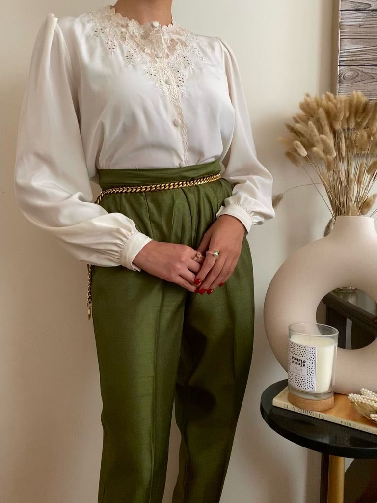 Floral silky lace long sleeve blouse