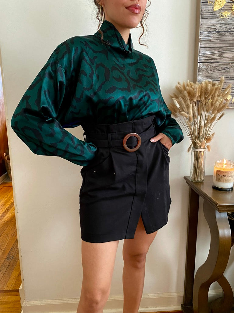 Abstract Print High Collar Long Sleeve Blouse