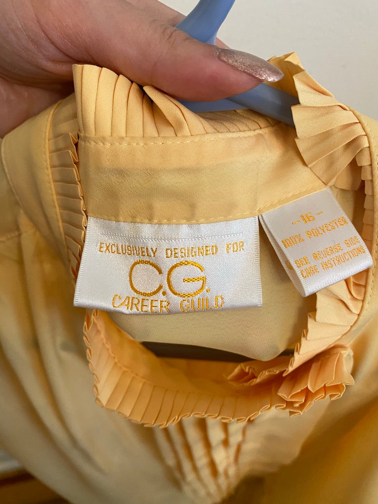 Yellow Pleated Long Sleeve Blouse