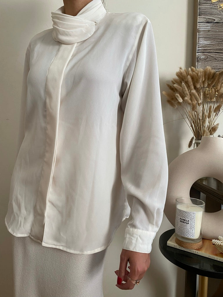High Mock Neck Button Down Blouse