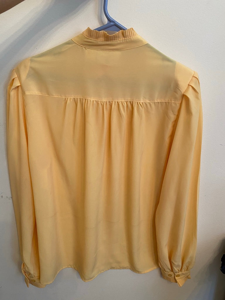 Yellow Pleated Long Sleeve Blouse