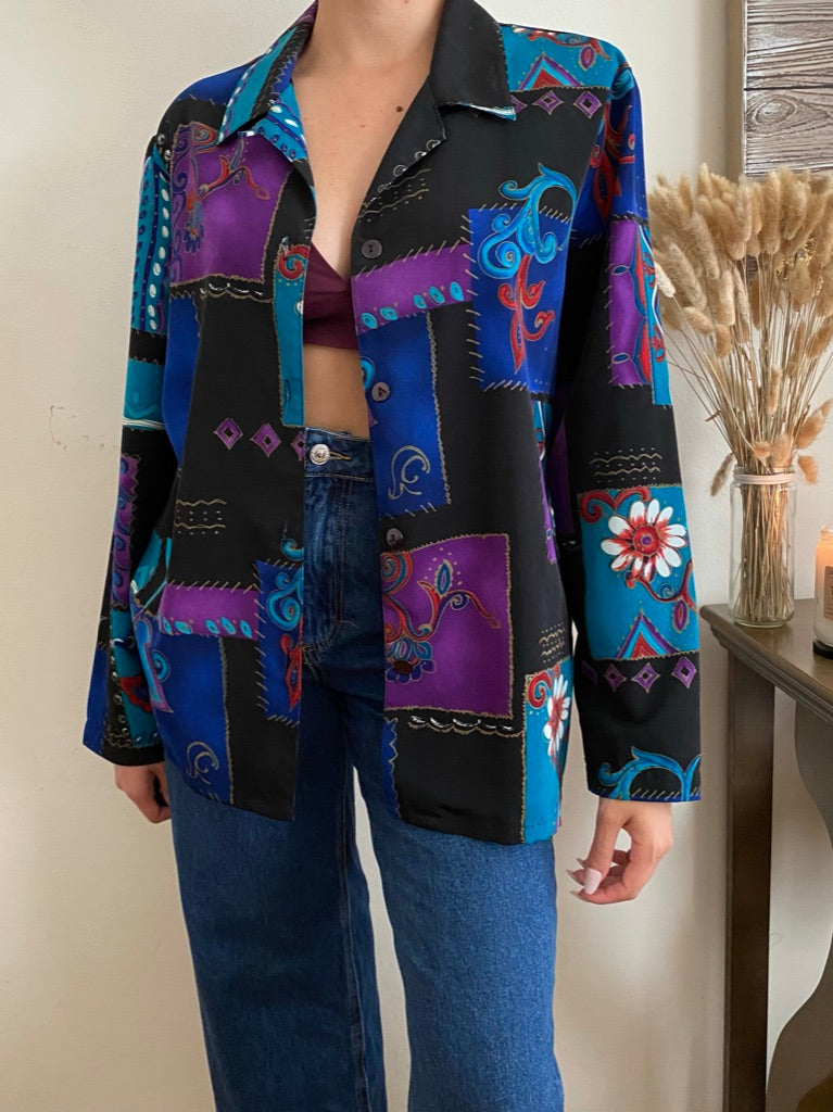 Abstract Print Long Sleeve Blouse