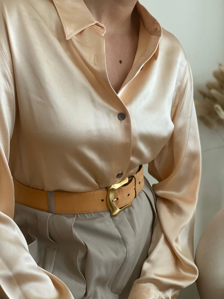 Peach Silky Long Sleeve Blouse