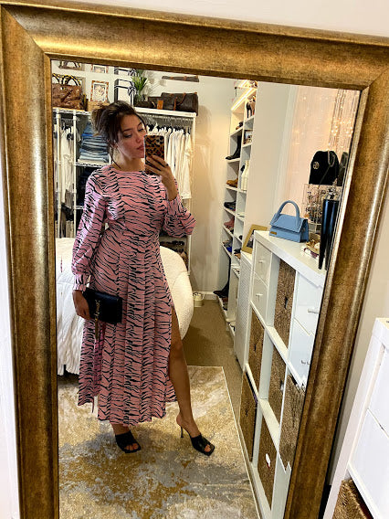 Rixo Emma Dress (pink & black tiger)