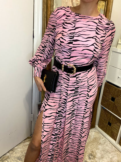 Rixo Emma Dress (pink & black tiger)