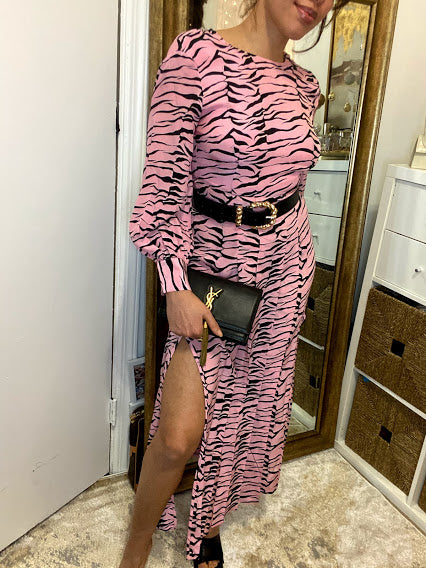 Rixo Emma Dress (pink & black tiger)