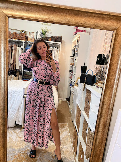 Rixo Emma Dress (pink & black tiger)