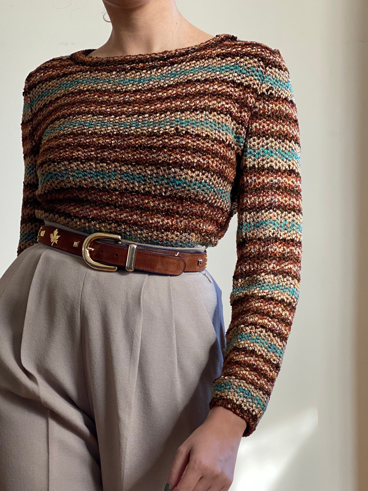 80's Metallic Striped Long Sleeve Knit (P)