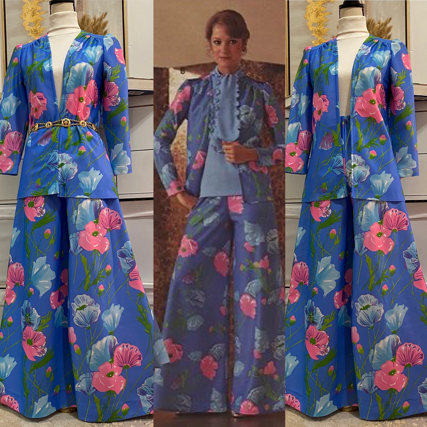 70's Floral 2pc Palazzo Pantsuit (XS-M)