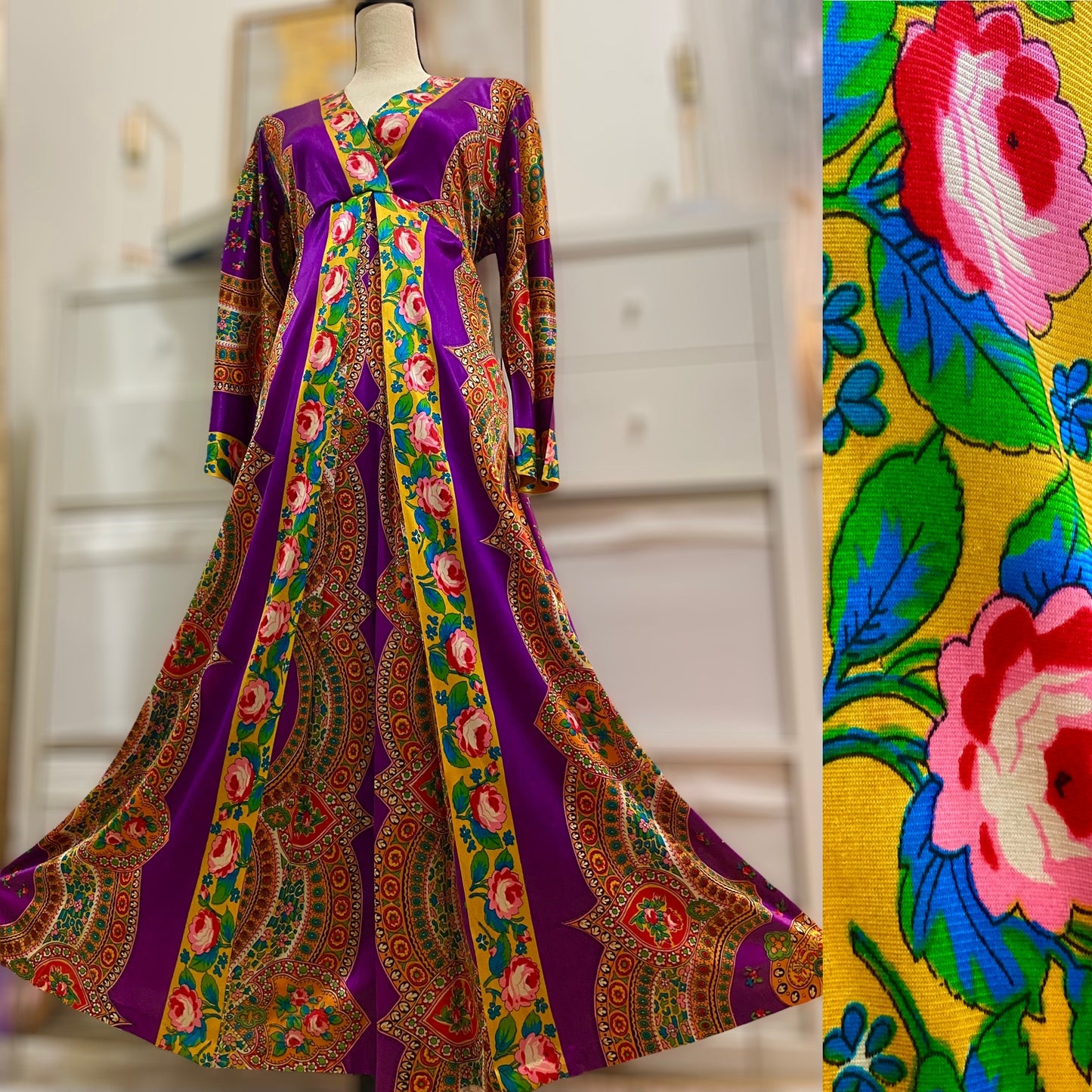 60s-70s Purple Psychedelic Palazzo Jumpsuit - (S-L)