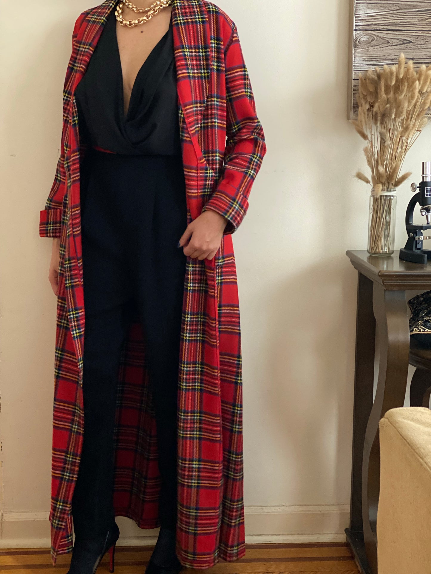 70's Tartan/Plaid Full Length Coat/Robe (XS)