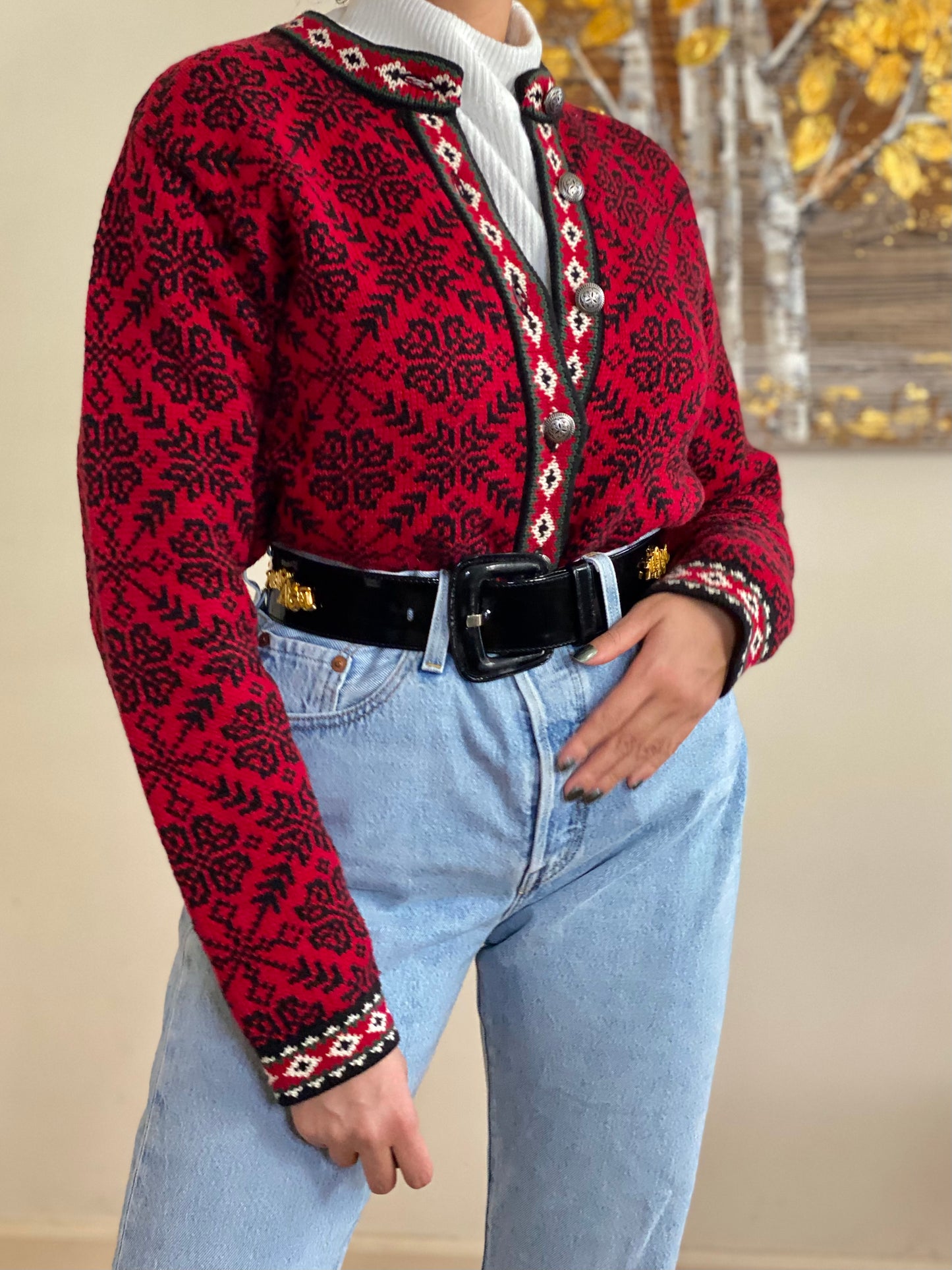 90's Nordic Style Cotton Button Down Knit (S)
