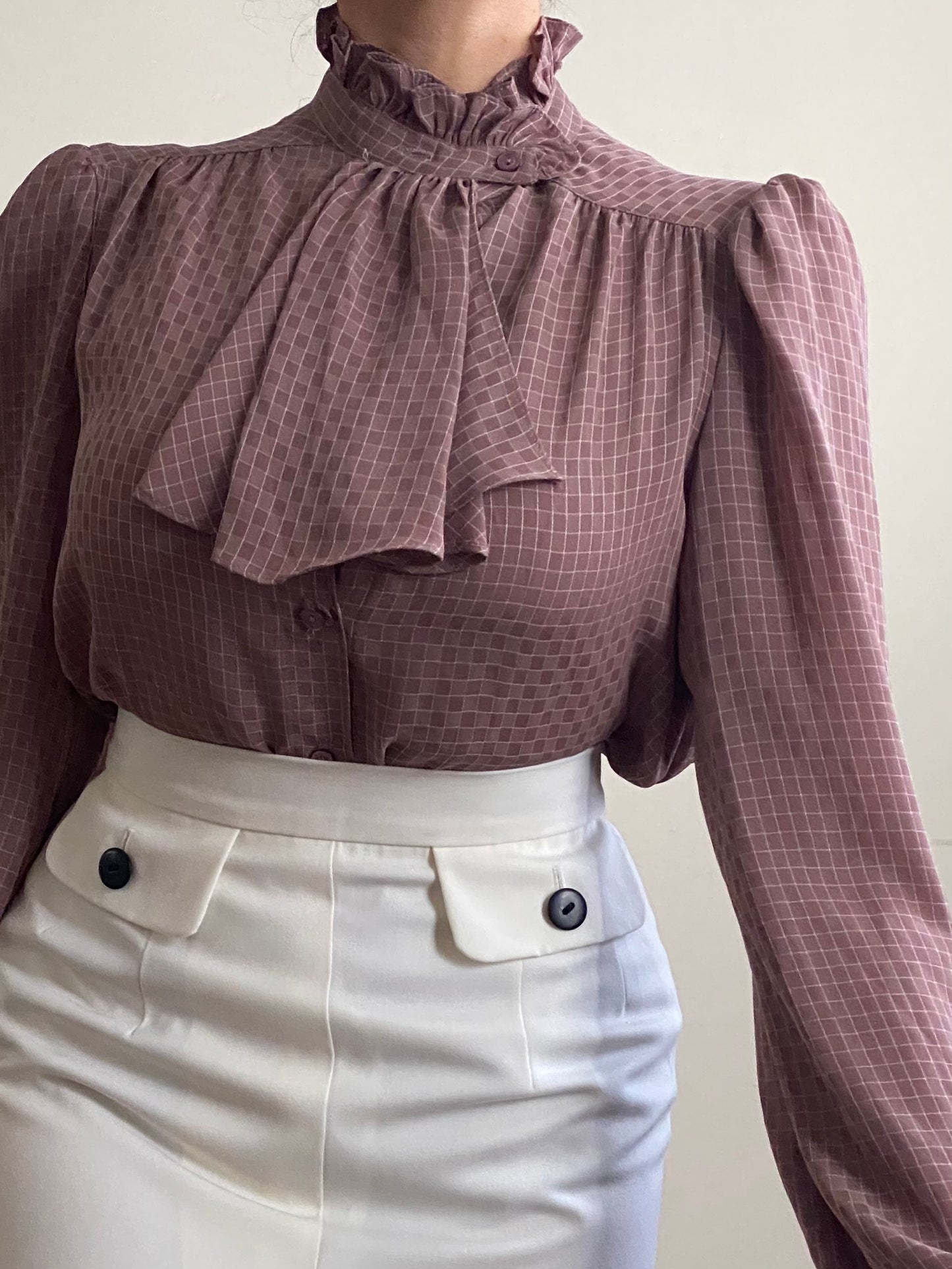 80's NWT Ascot/Jabot Bow Long Sleeve Blouse (L)
