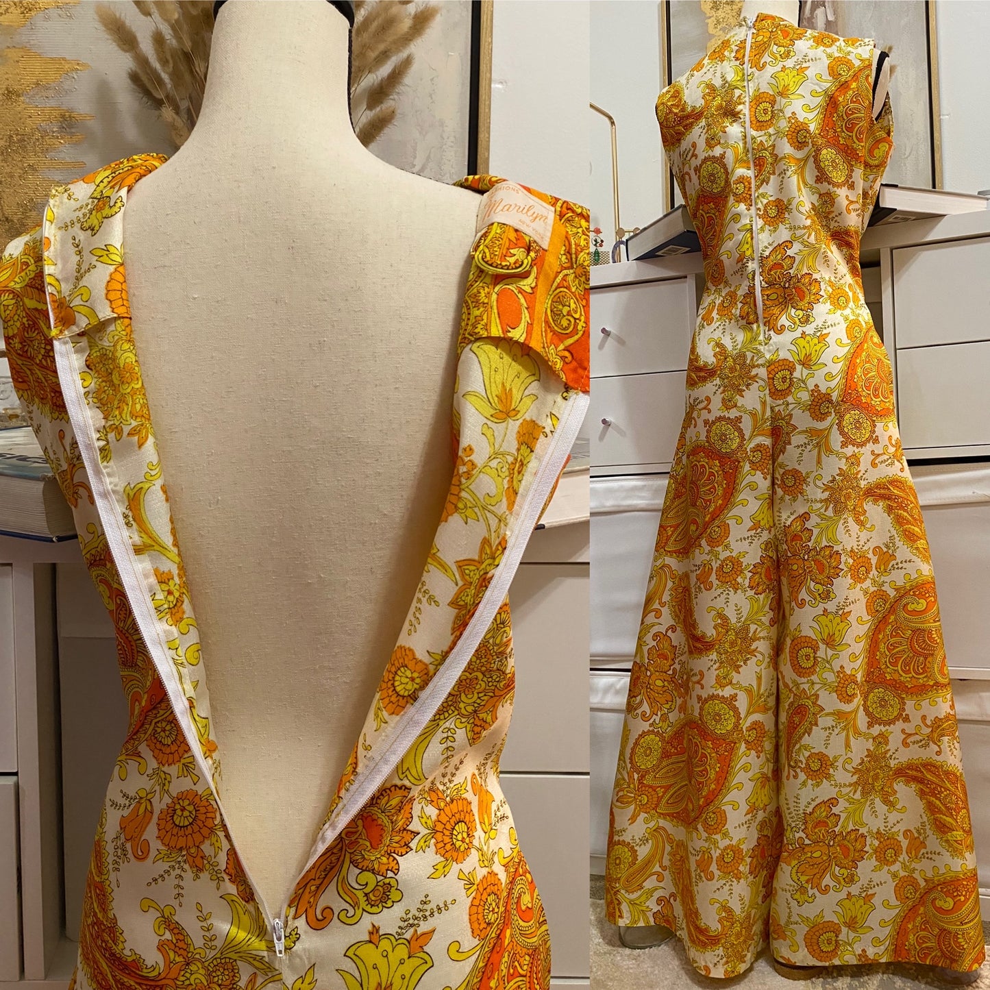 60's Gold Psychedelic Paisley Wide Leg Jumpsuit (M-L)