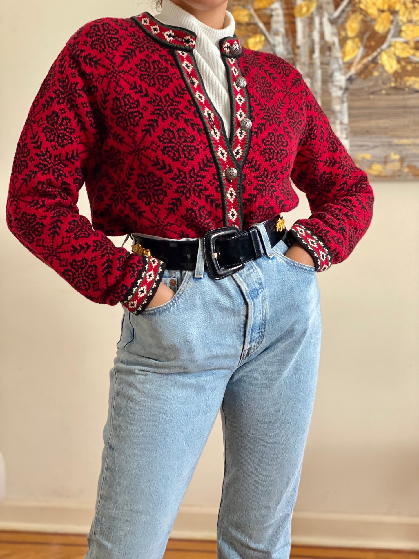 90's Nordic Style Cotton Button Down Knit (S)