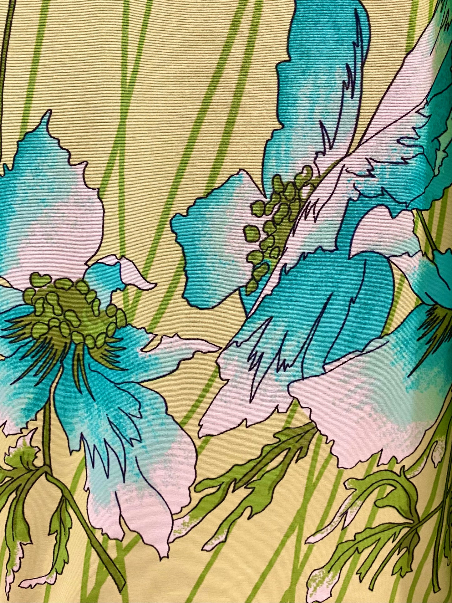 70’s Lime Green Floral Bell Bottom Jumpsuit (S)