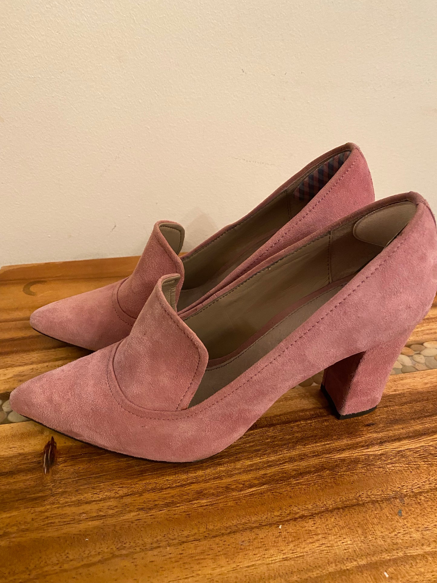 Pink Suede Block Pumps