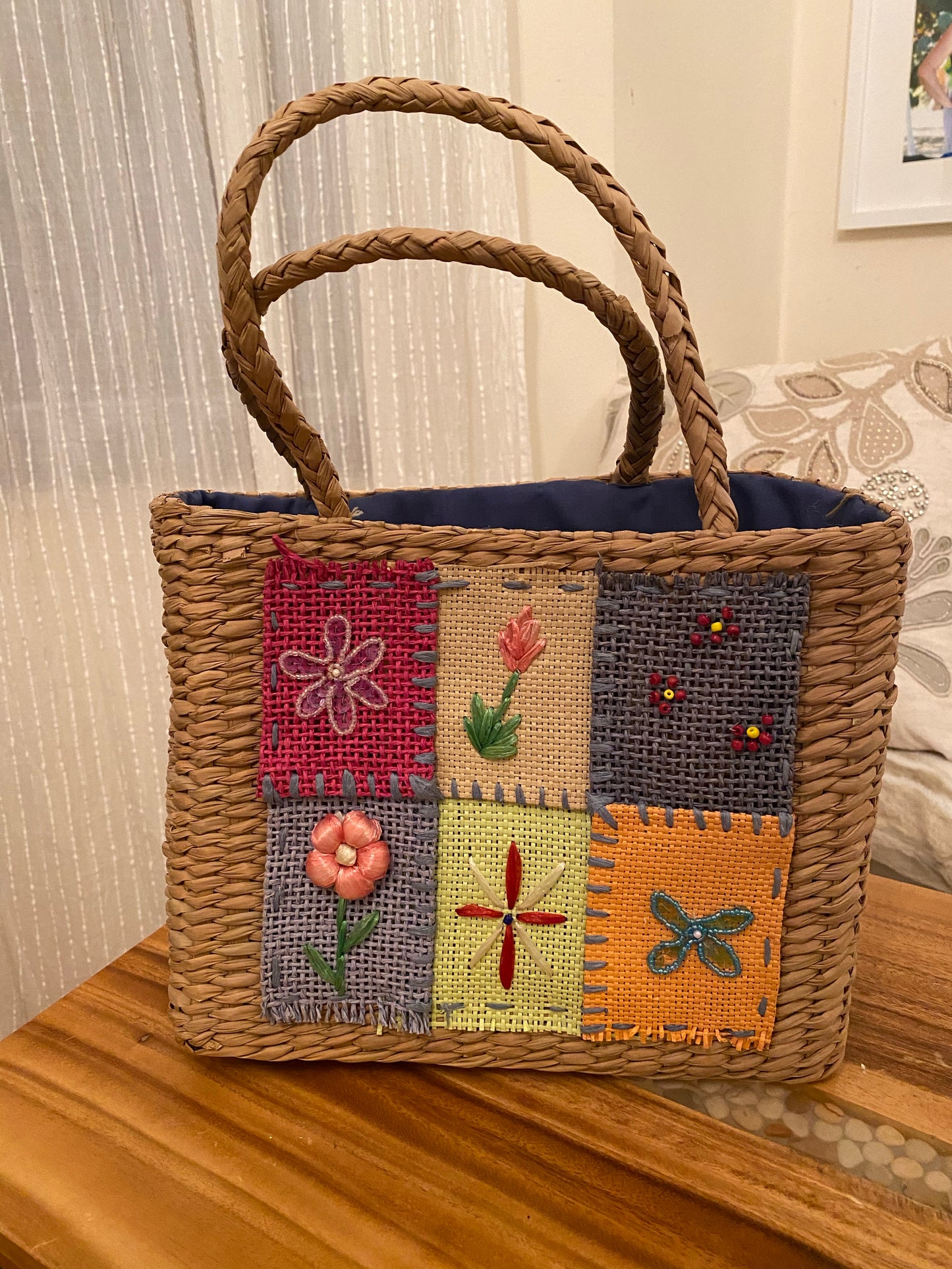 Flower Woven Straw Basket Bag