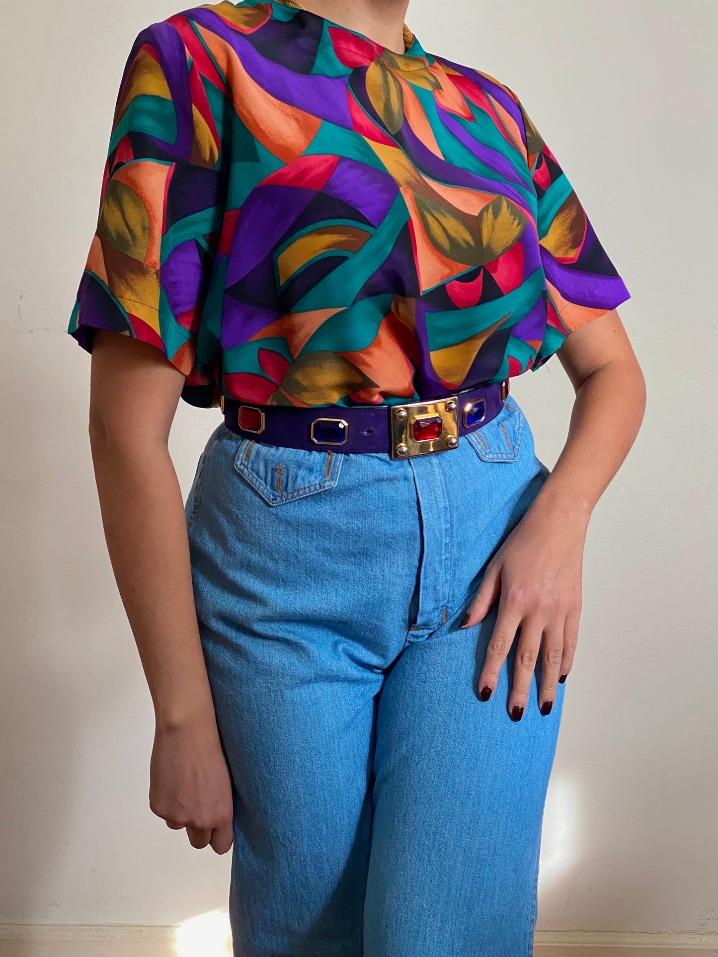 90's Colorful Abstract Short Sleeve Top (S)