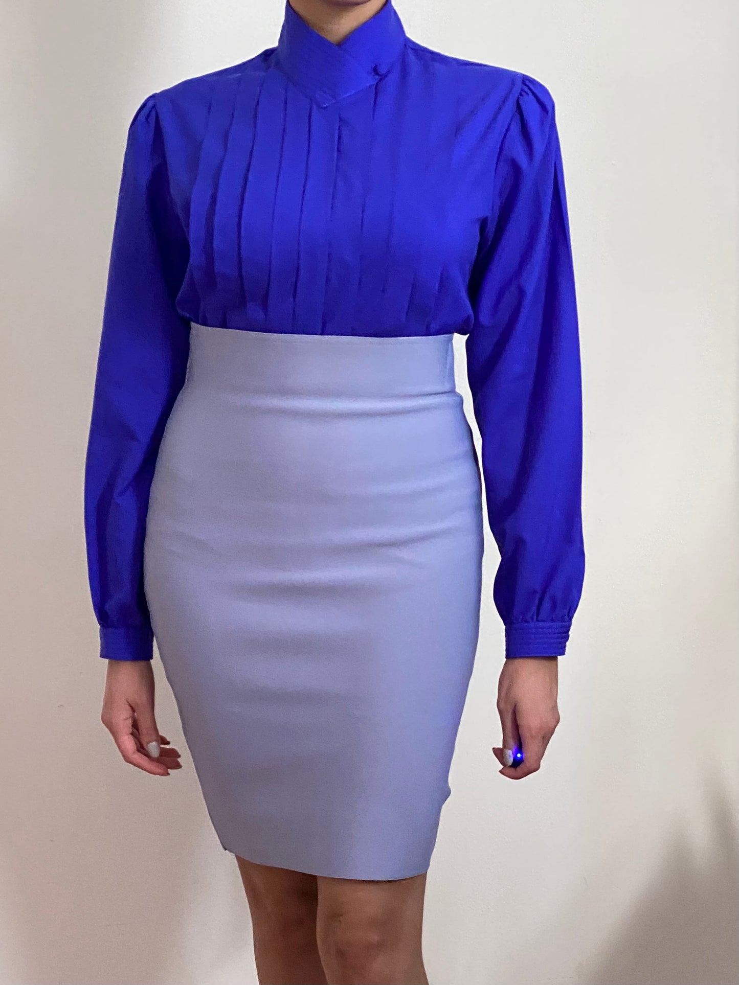 80's High Neck Button Up Long Sleeve Blouse (S-M)