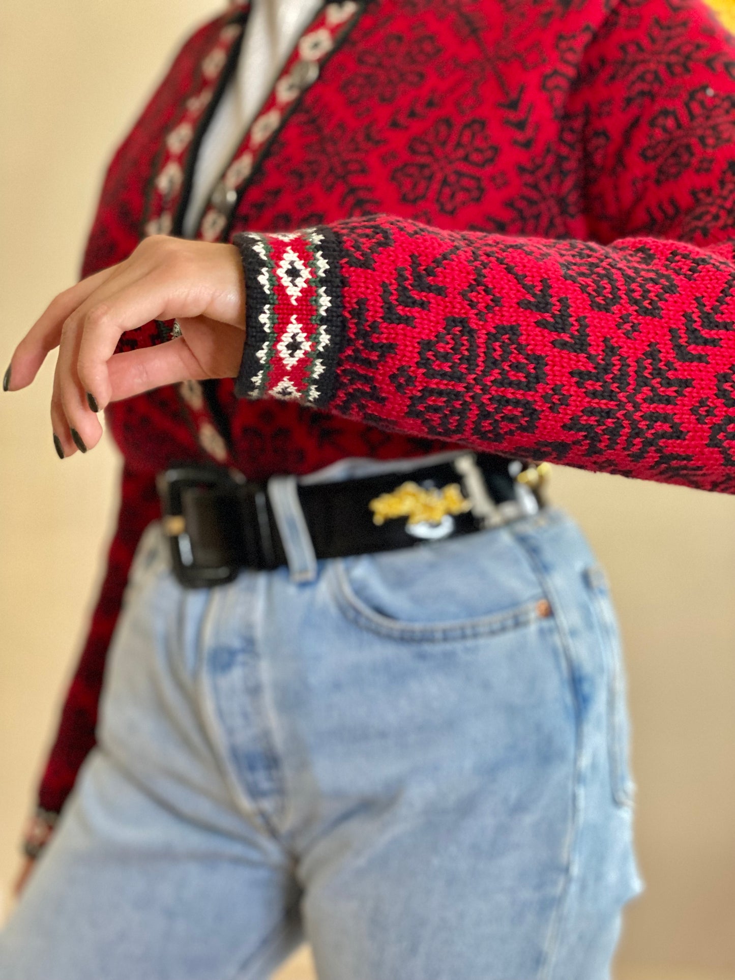 90's Nordic Style Cotton Button Down Knit (S)