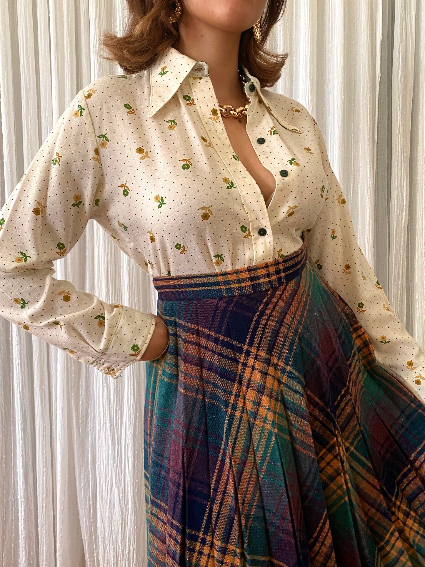 70’s Floral Long Sleeve Blouse