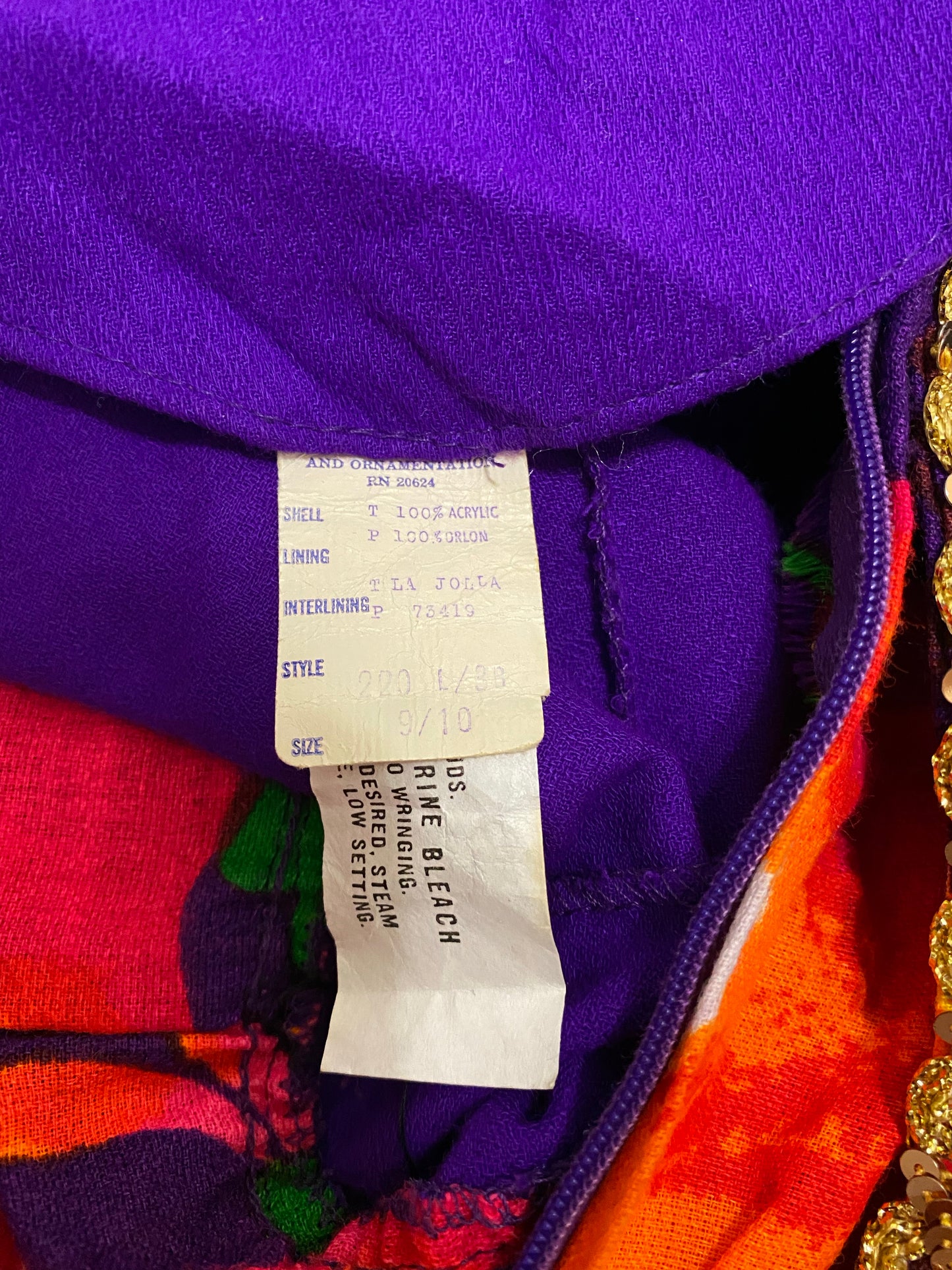 70's Floral Palazzo Jumpsuit with Gold Trim (S)