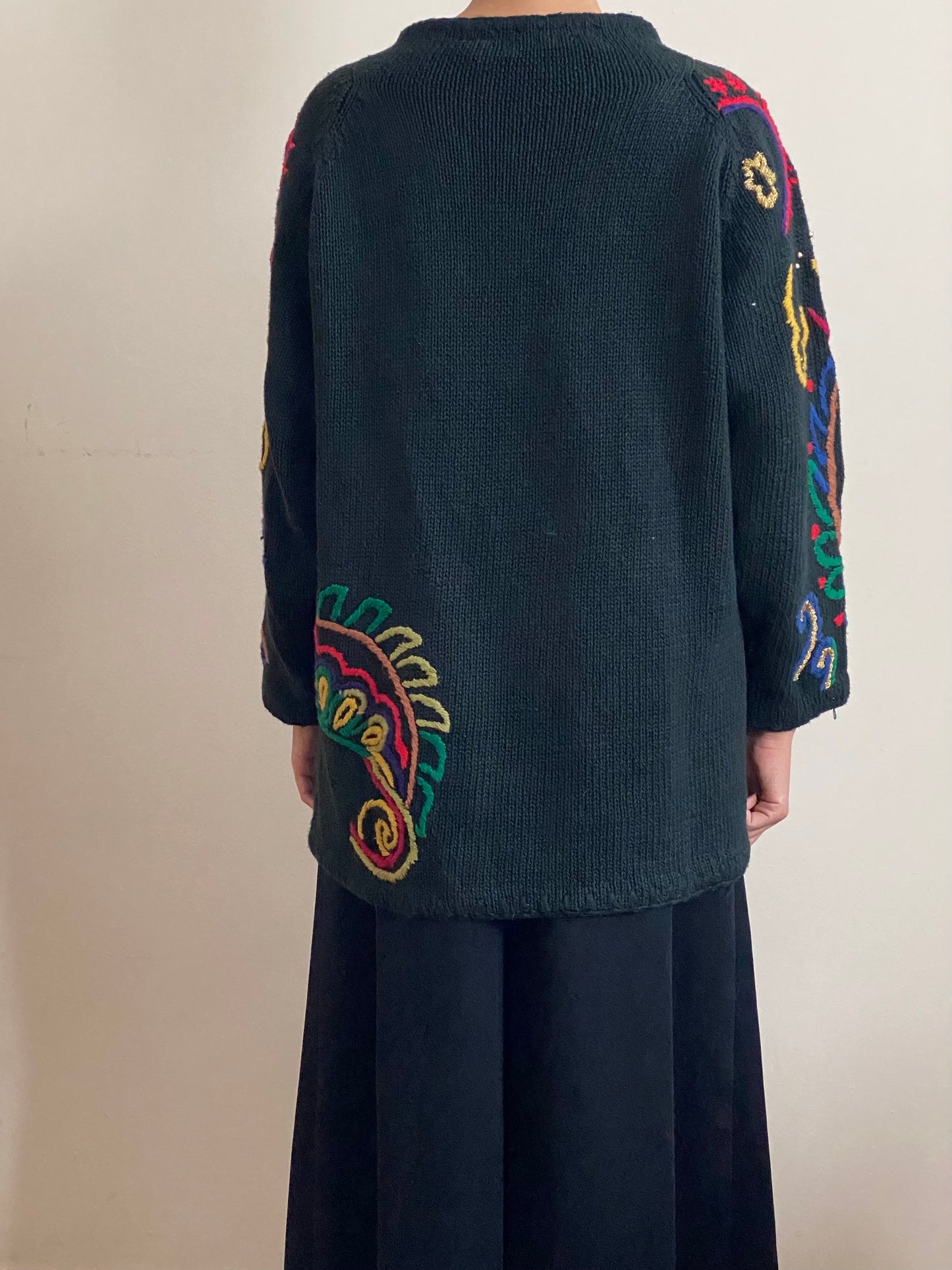 80's Ramie & Cotton Multicolored Embroidered Knit Sweater (OS)