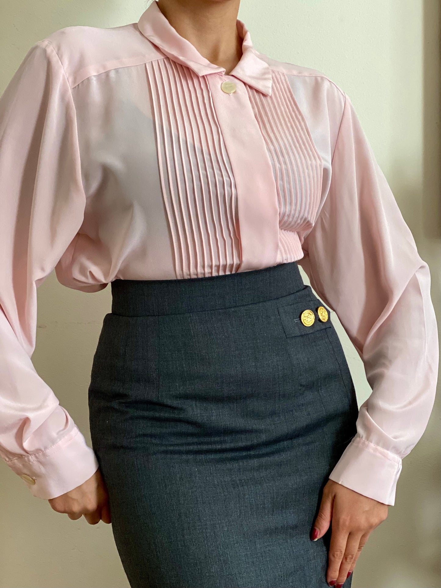 Pleated Front Long Sleeve Blouse  (12)