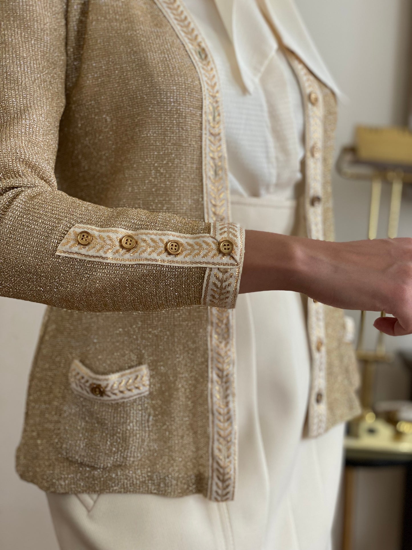 Metallic Gold Button Cardigan (Size small)