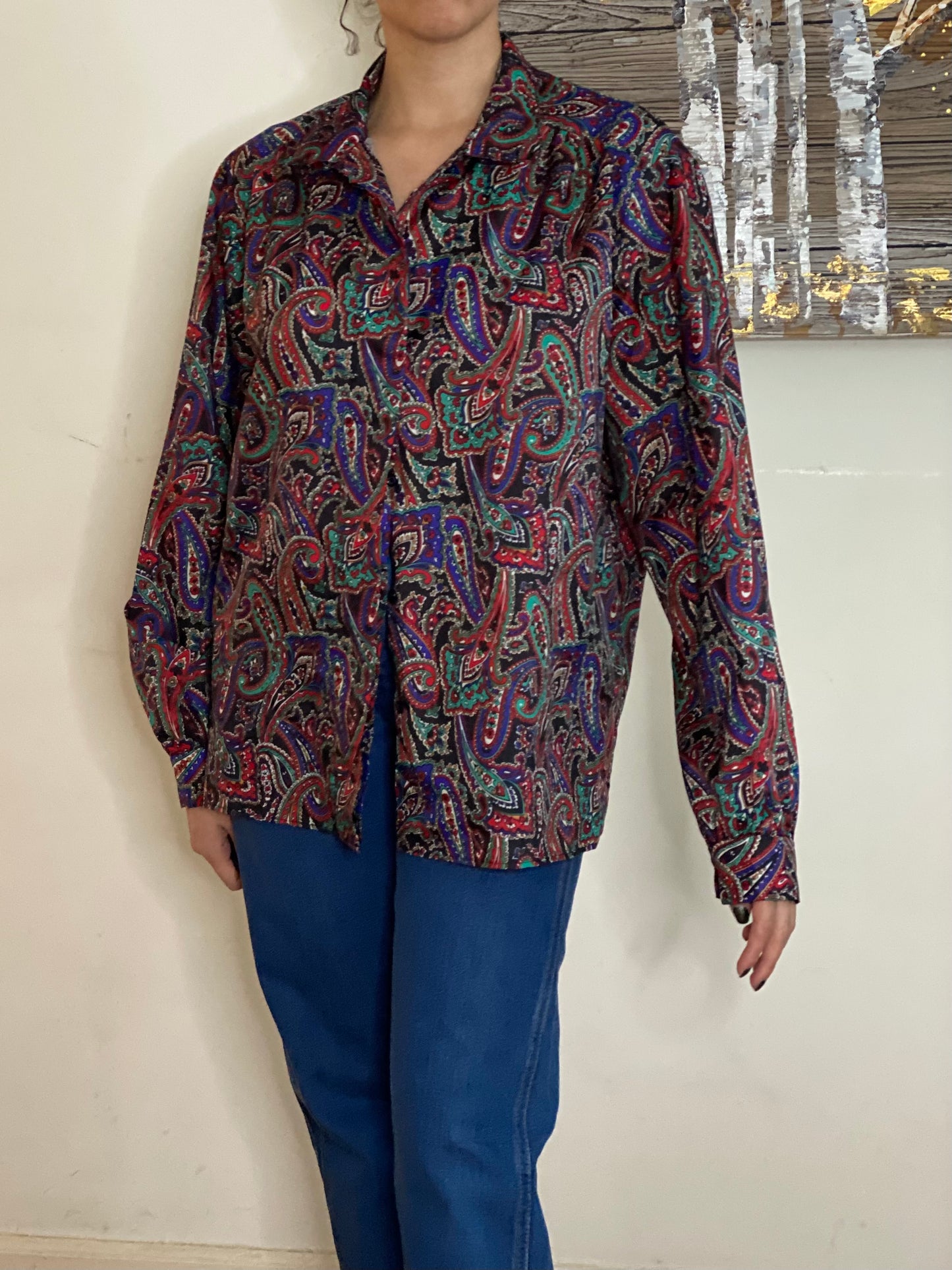80's Abstract Paisley Long Sleeve Button Down Blouse (18)