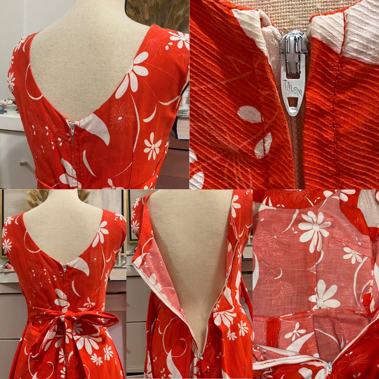 60s-70s Coral Floral Palazzo Jumpsuit (S, 26"-27"W)