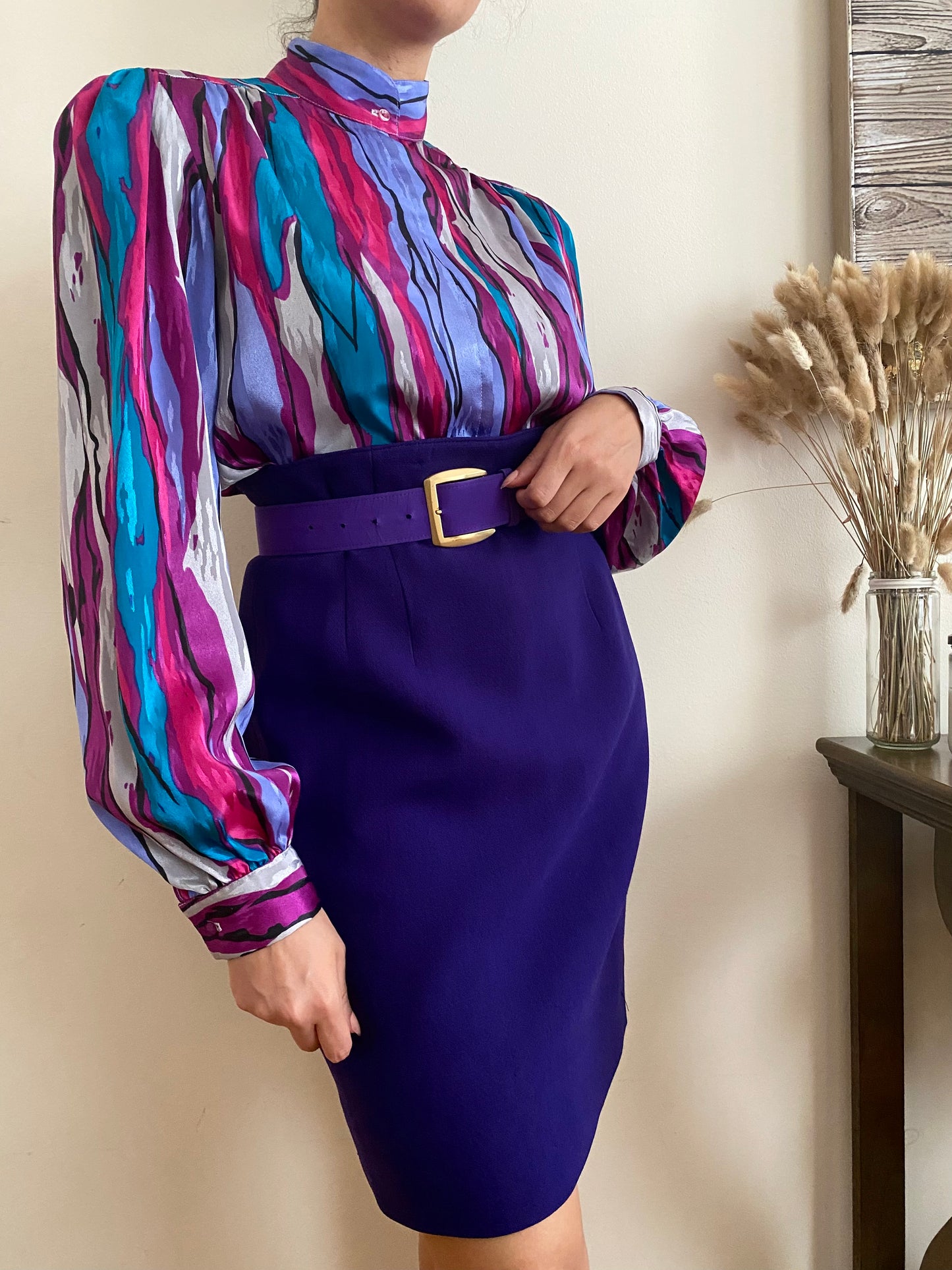 Abstract colorful long sleeve blouse