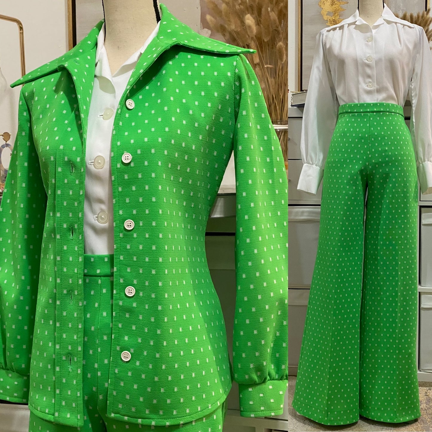 70’s Micro-Squares 2pc Pantsuit. (S-M)