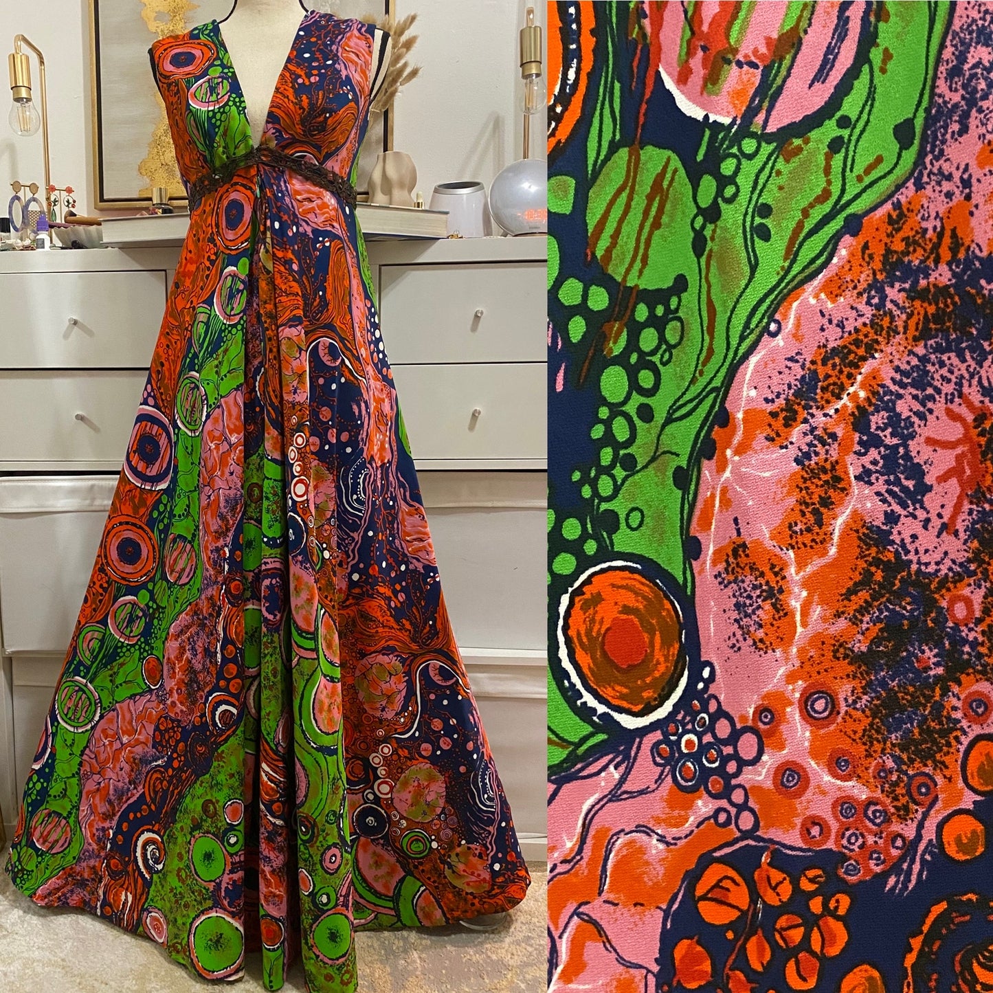 60's-70's Oil Spill Mega Palazzo Jumpsuit (M)