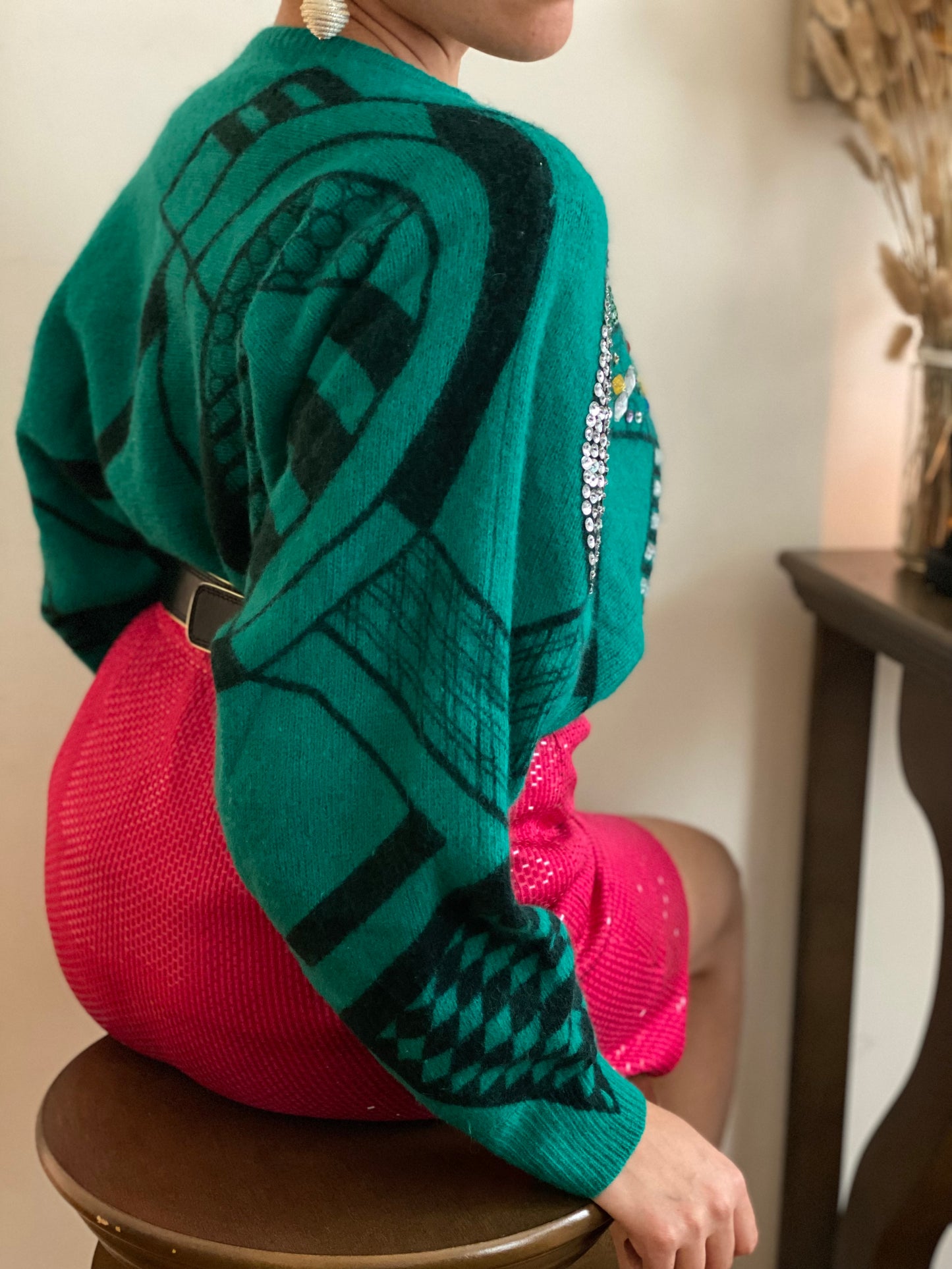 Abstract Geometric Embroidery Sequin & Bead Sparkle Sweater