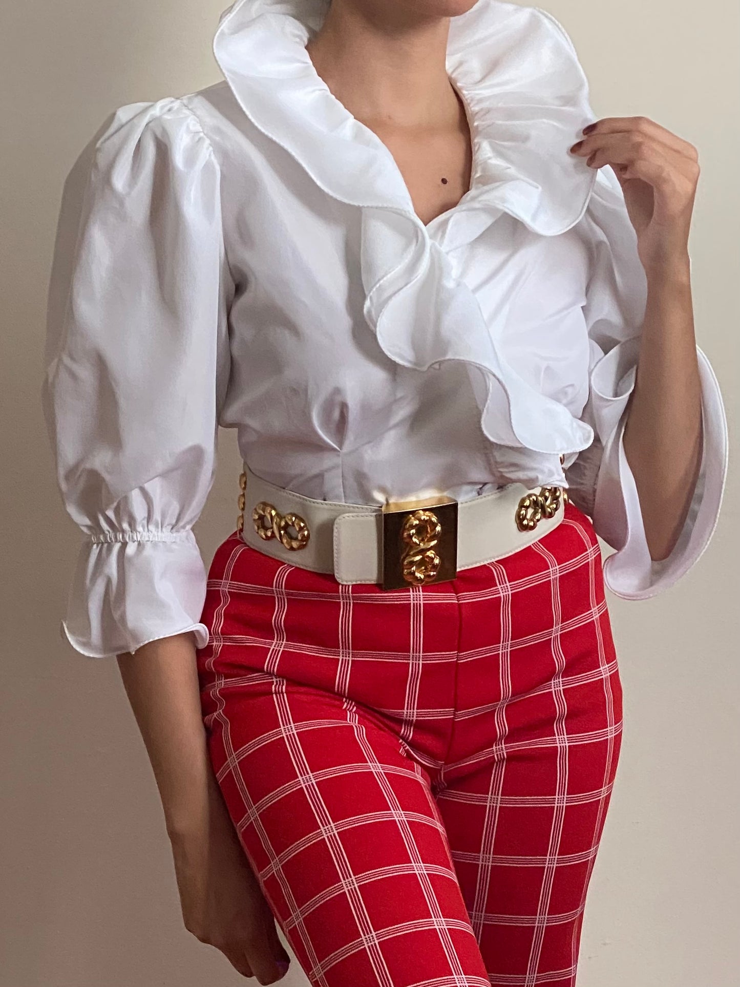 80's Ruffle Collar Balloon Sleeves Blouse (8)