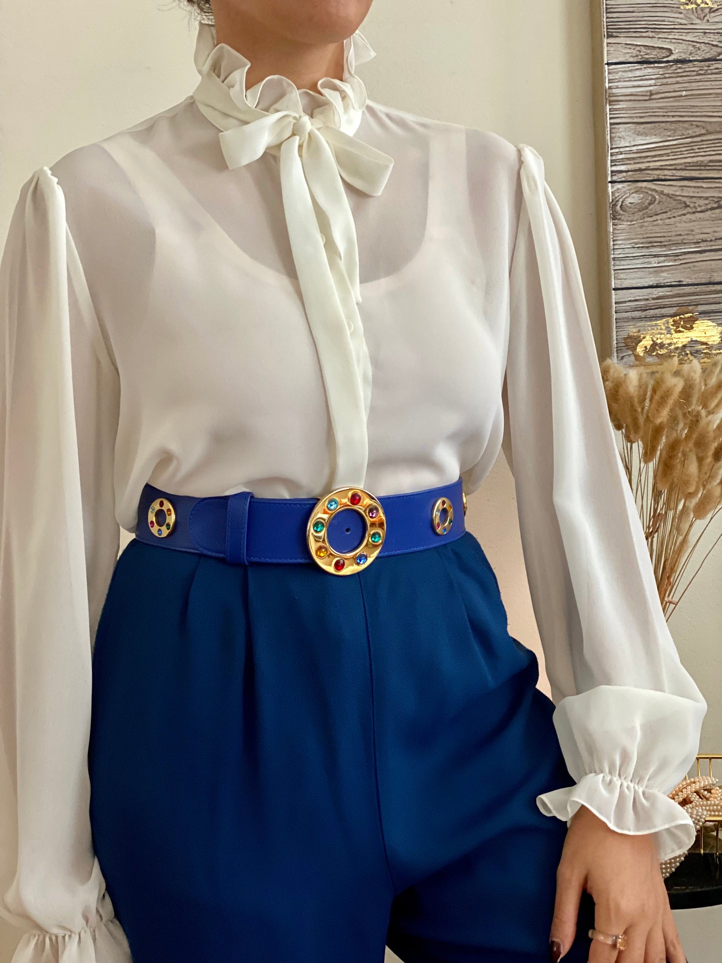 Ruffle high mock neck long sleeve blouse