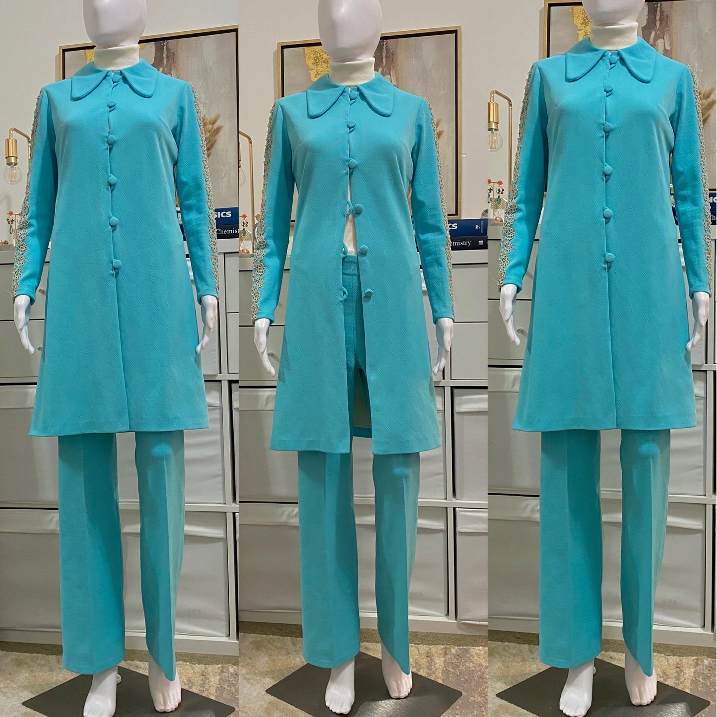 70's 2-Piece Set - Beagle Collar Jacket Coat & High Rise Mini Flare Bottoms (S)