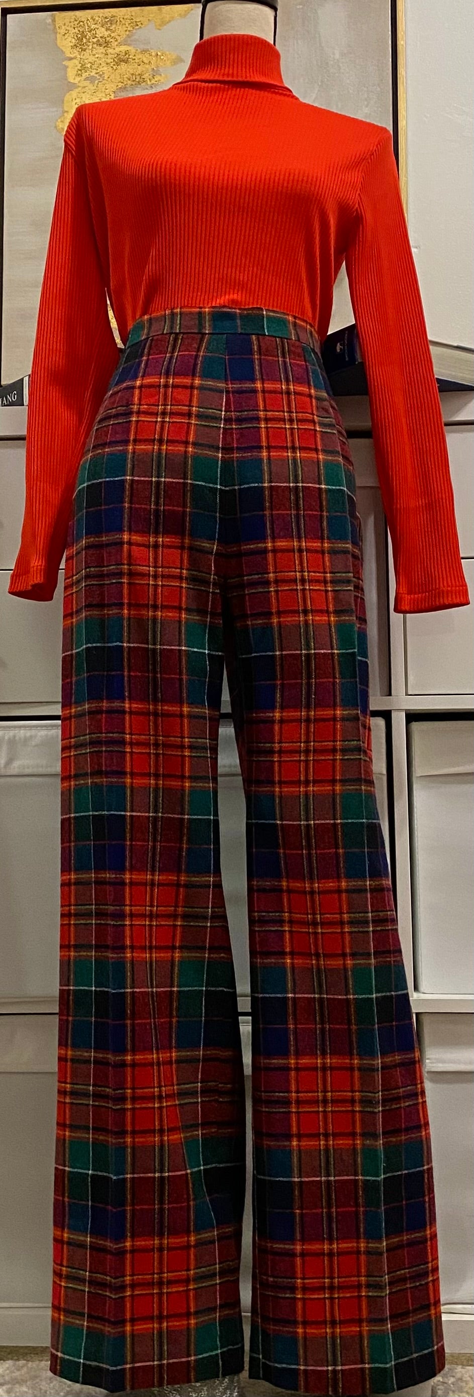 60’s Plaid Tartan High Rise Wide Flare Bottoms (M)