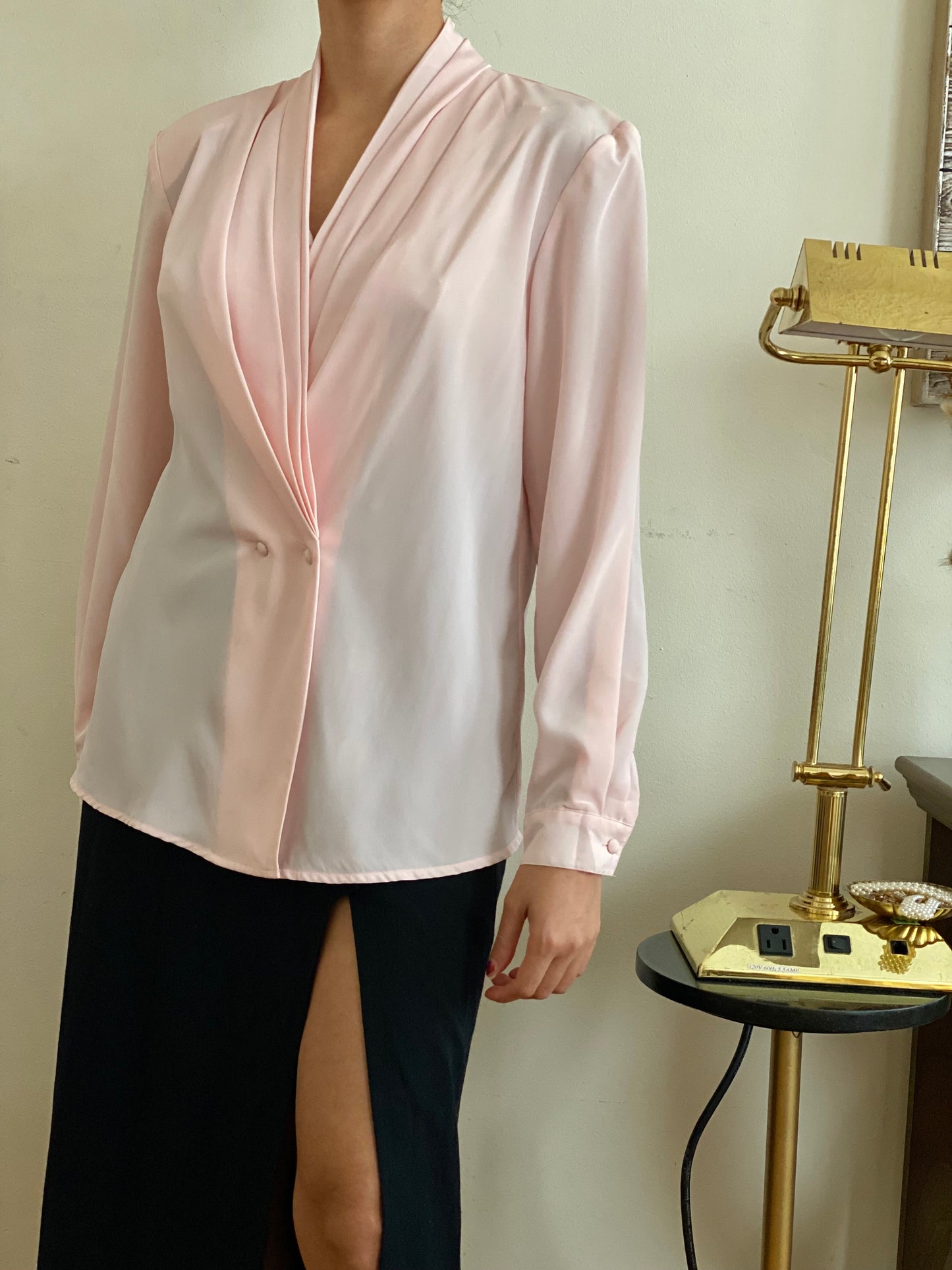 NWT Pink Draped V-neck Long Sleeve Blouse (10)