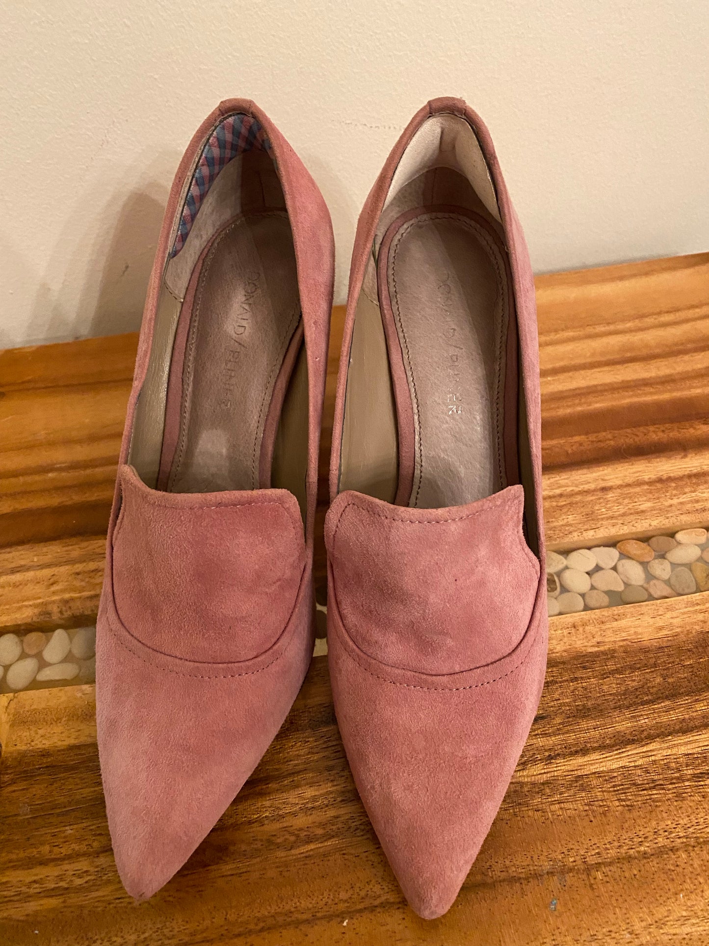 Pink Suede Block Pumps