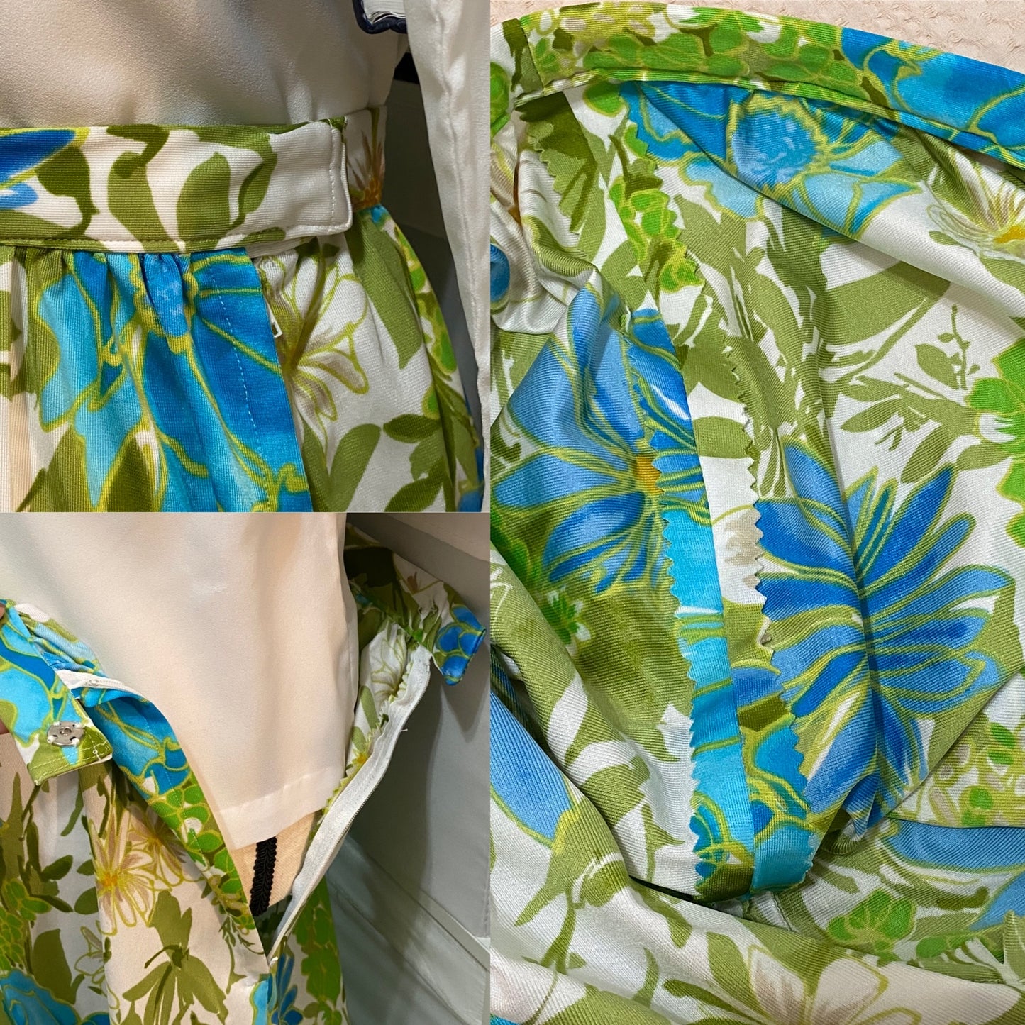 60's-70's Blue-Green Floral Palazzo Bottoms (XS-S)