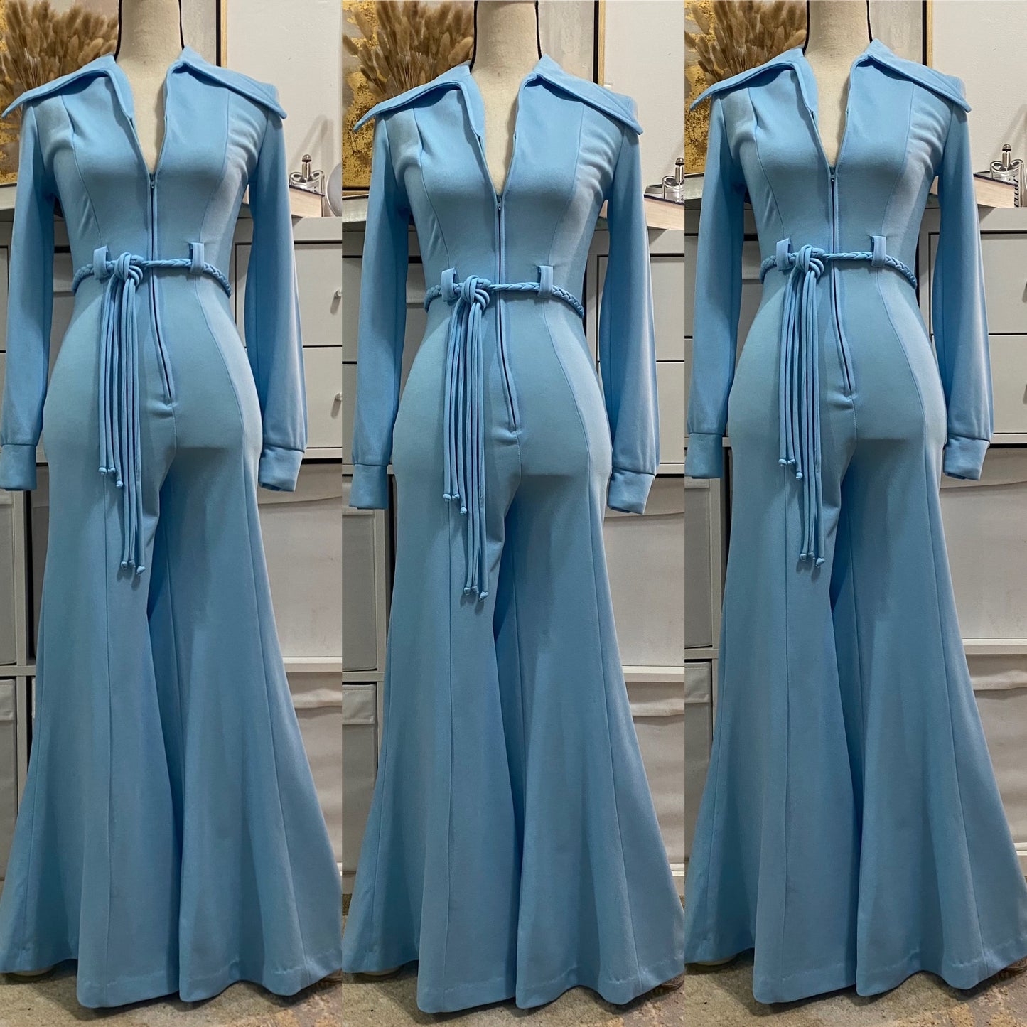 70's Blue Disco Sexy Bell Bottom Jumpsuit (XS-S)