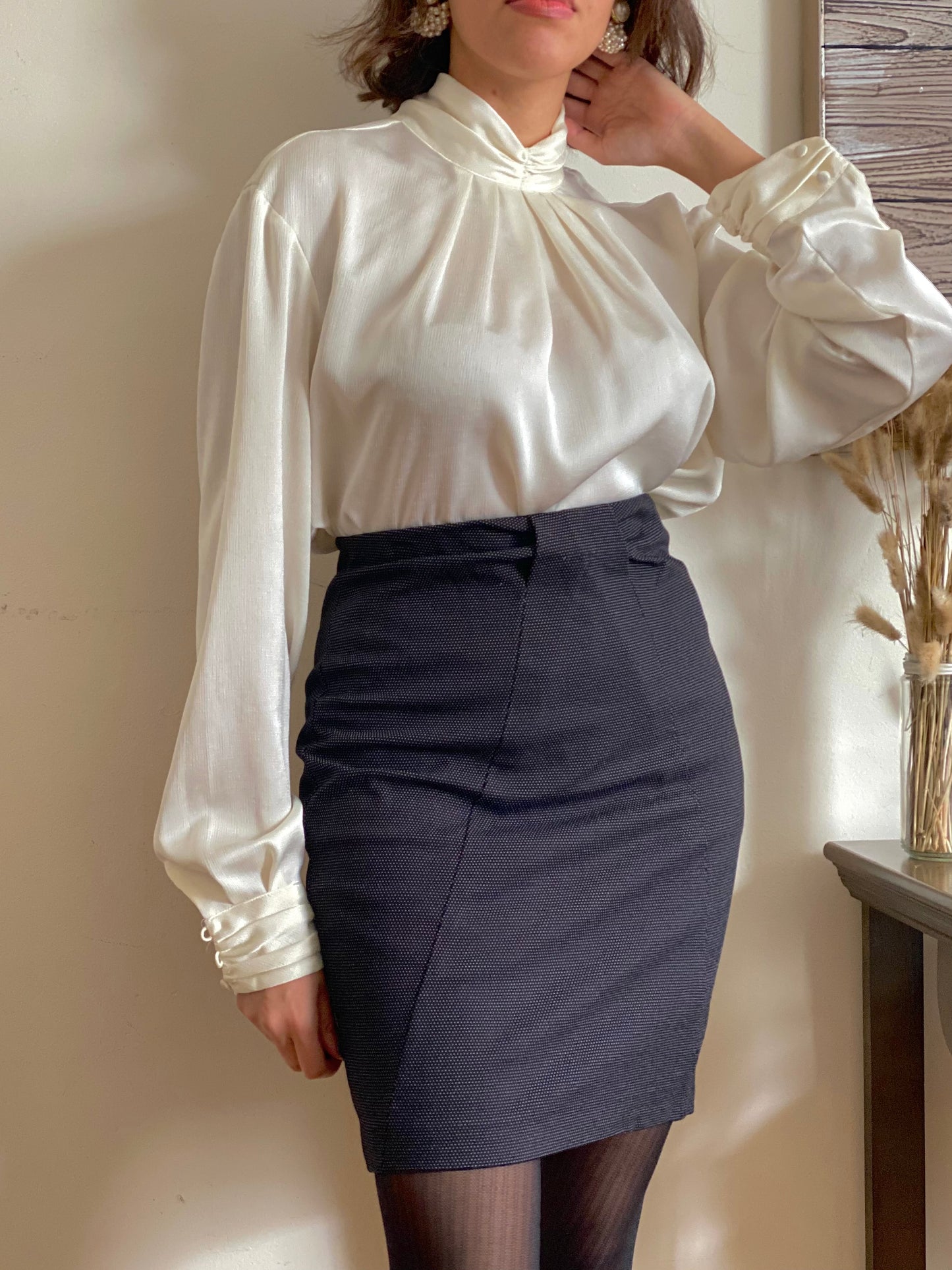 70's High Mock Neck Cream Blouse (10)