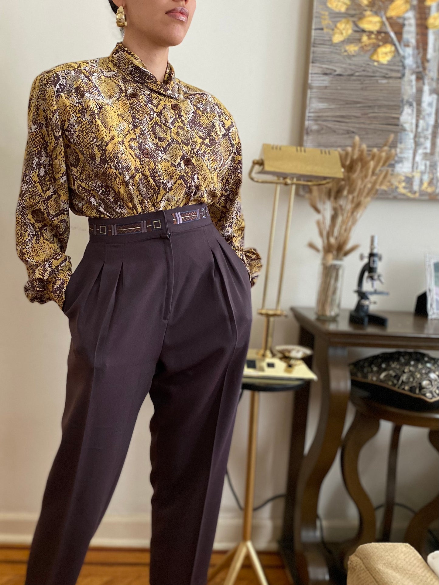 Python Double Breasted Accent Long Sleeve Blouse (14)