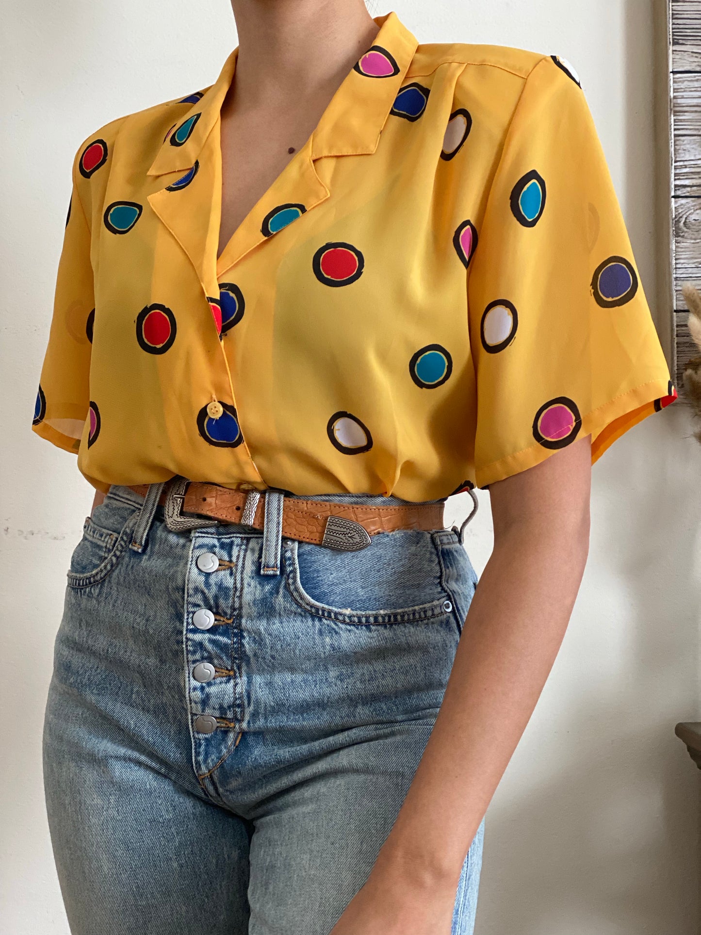 Multicolor Circle Print Short Sleeve Blouse (8)