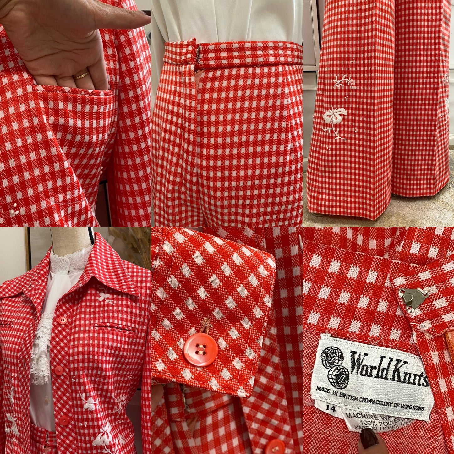 70's Floral Gingham Wide Leg 2pc Pantsuit (S-M)