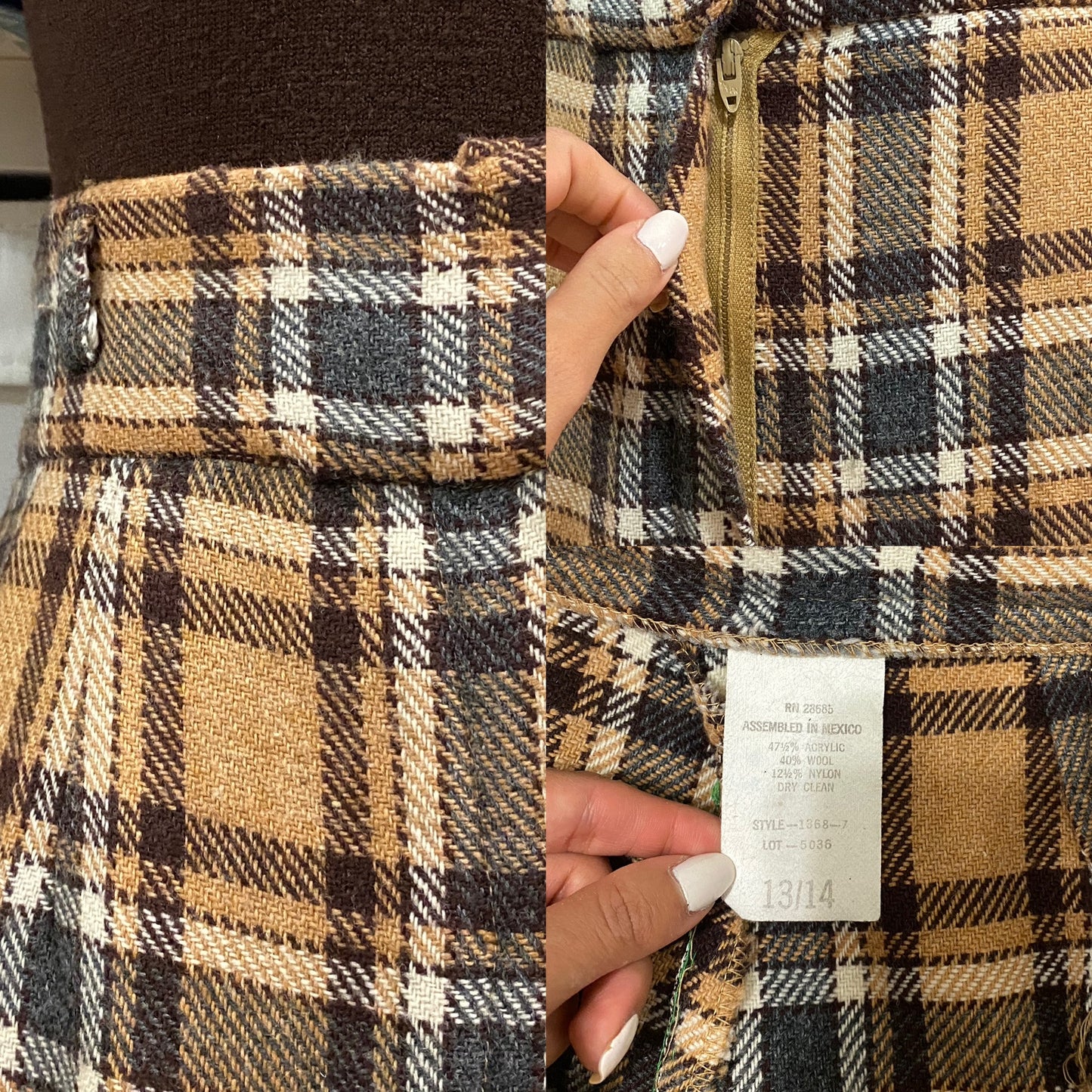 70's Plaid High Rise, Cuffed Hem, Wide Leg Pants (M,28"W)